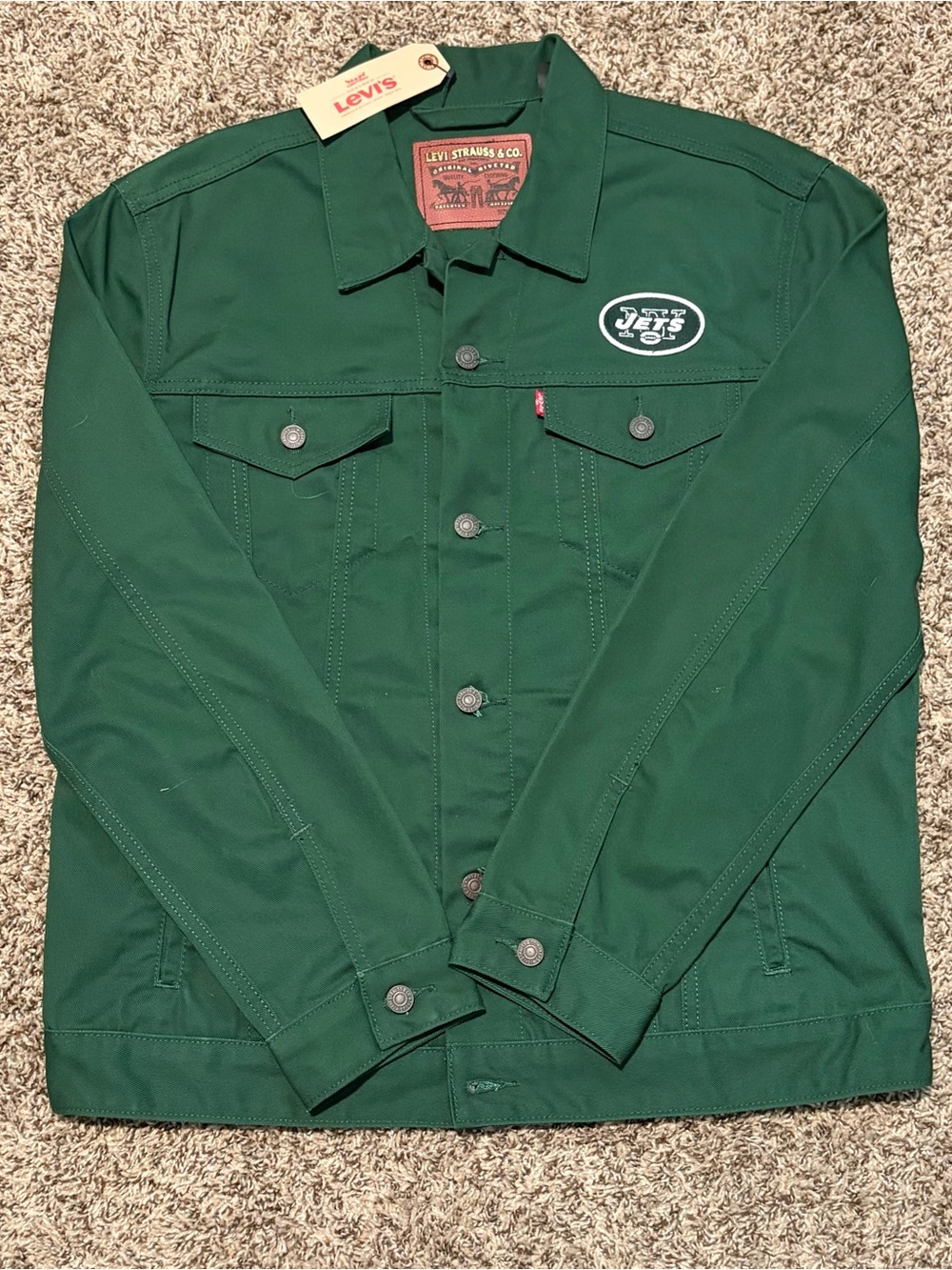 Mens New York Jets Levi’s Green Twill Trucker Button Up Jacket - XL